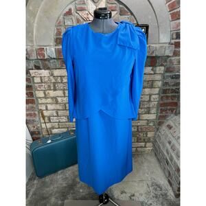 Dress sheath big bow puff sleeves blue long sleeve